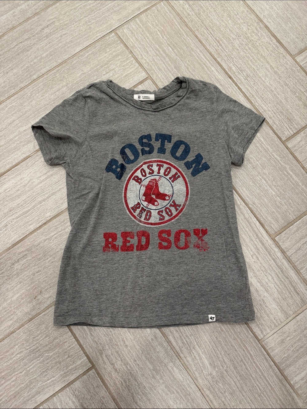 47 Brand Gray Boston Red Sox Women’s Tee with Red & Navy Graphics